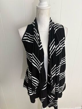 Cache Black & White Striped Open Front Draped Wrap